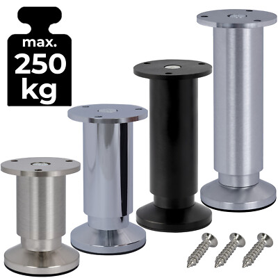 4 x Möbelfüße verstellbar EDELSTAHL Optik Ø38/32 mm Sofafuß  Sockelfüße Bettfüße