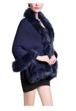 Women's Faux Fur Cape Wrap - Navy