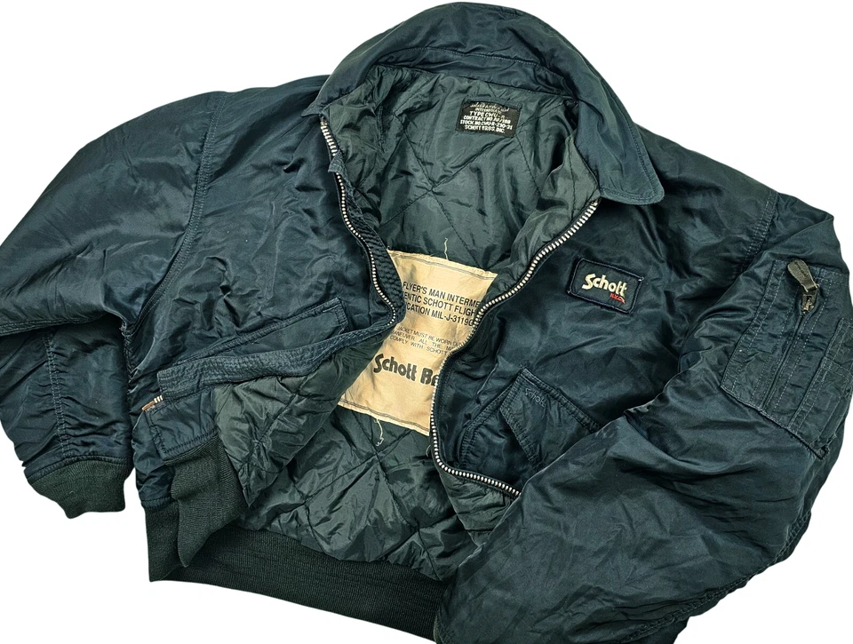 LO ÚLTIMO Para hombres SCHOTT FLYER'S CWU-R BOMBARDERO VUELO MILITAR 4 Piezas Chaqueta FORRADA VERDE AZULADO L Foto 2 de 4