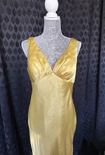 Gold Satin V Neck Formal Dress Open Back Sleeveless Gown Prom Evening Women 10