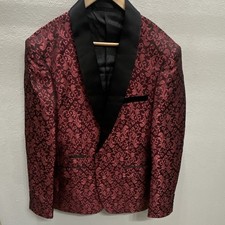 Red Black Patterned Satin Shawl Collar Men's Regular Fit Formal Tuxedo Jacket