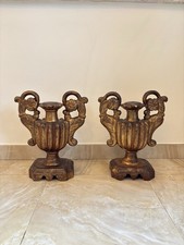 Coppia Di Porta Palme In Legno lavorato E Dorato 43 Cm