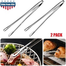 2× Stainless Steel Grill Tongs Cooking BBQ Steak Clamp Pastry Kitchen Tweezers