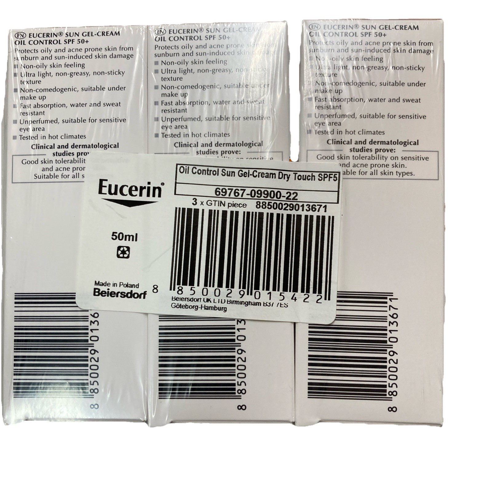 3 Pack Eucerin Oil Control SPF 50 Sun Gel-Cream Oily Acne Prone Skin Exp 05-2025