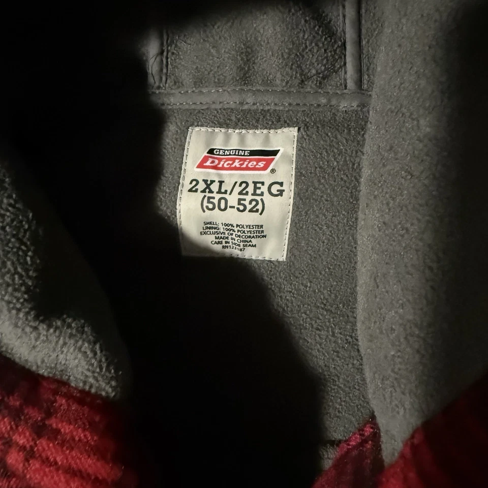 Dickies Fleece Lined Hooded Shirt Jacket Men XXL Red Black Pockets Snap Work - Image 3 of 4