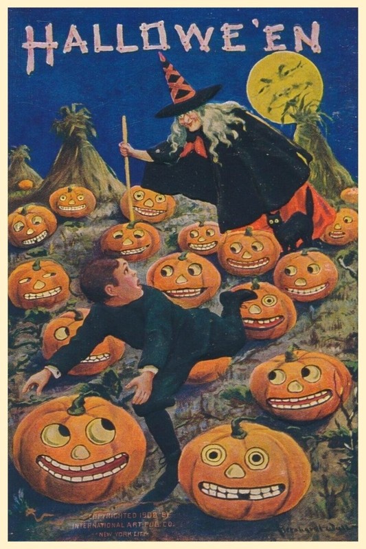 Happy Halloween  SPOOKY Vintage Reproduction Postcard  6" X 4" h10