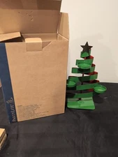 New box small Partylite Green Metal Ribbon Christmas Tree Tealight Holder 9.5”