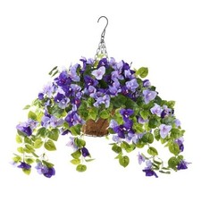 Artificial Fake Hanging Flowers Plants Basket for Outdoor Double Purple