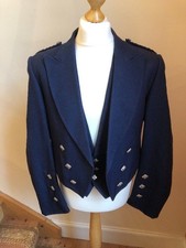 Tropical wool Blue Prince Charlie Jacket & waistcoat Vest Kilt Jacket size 48"