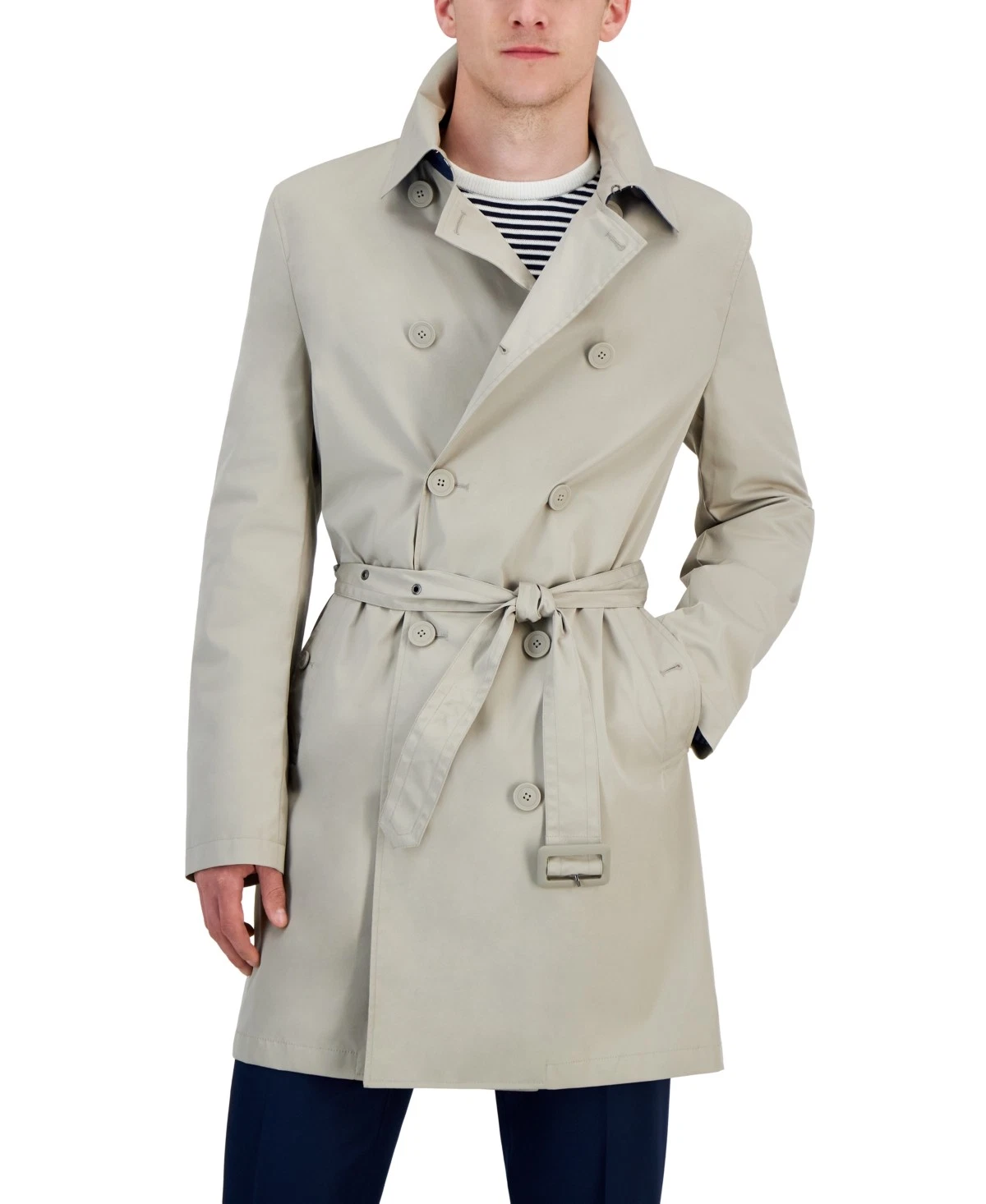 Tommy Hilfiger Men’s Modern-Fit Raincoat, Silver, 42S