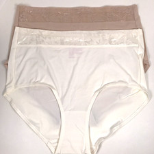 Breezies - Small Jacquard Shine Brief Panties Underwear-2 Pack-Beige And Ivory
