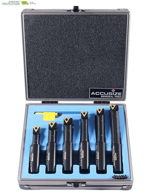 Accusize Industrial Tools 6 Pc 5/8'' round Shank Indexable Boring Bar Set with T