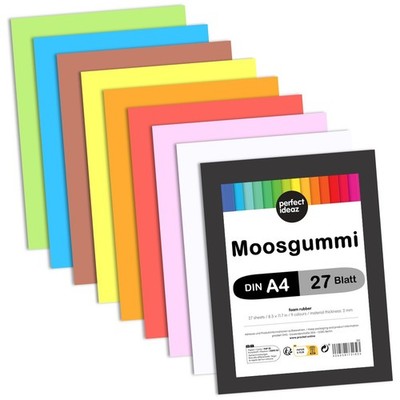 perfect ideaz Moosgummi A4 27 Blatt 2mm Bastelmaterial farbig Schaumstoff Platte