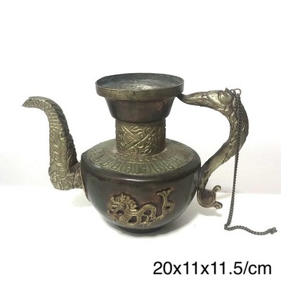 large vintage Hand Forged Dragon Decor Copper Brass mixed metal Tea Pot 
