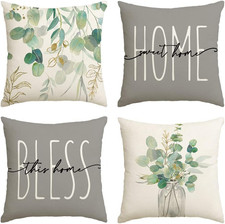 Home Sweet Home Eucalyptus Leaves Throw Pillow Covers 18X18 Inch Set of 4, Sprin