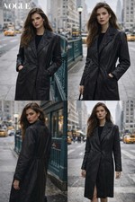 Vintage Winlit Leather Trench Coat Womens Black Long Jacket Paisley Western Goth