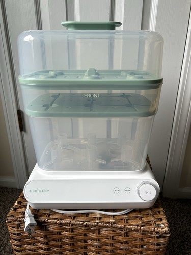 Momcozy 3 Layer Fast Baby Bottle Sterilizer, Electric Removable Tray White Green
