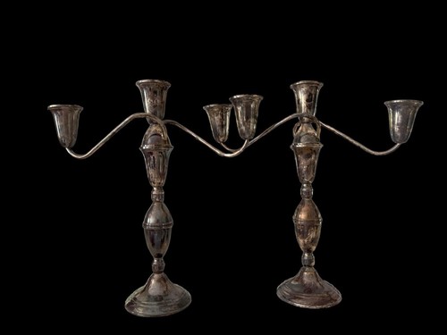 PAIR RAIMOND 925 STERLING SILVER 11 3/4" 3 ARM WEIGHTED CANDELABRA CANDLESTICKS - Picture 14 of 14