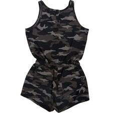 Athleta Girl Size M 8/10 On the Go Sleeveless Romper Black Camo w/Pockets