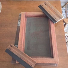 Vtg Silk Screen Wooden Printing Frame Chicago Recorder Society Merry Christmas