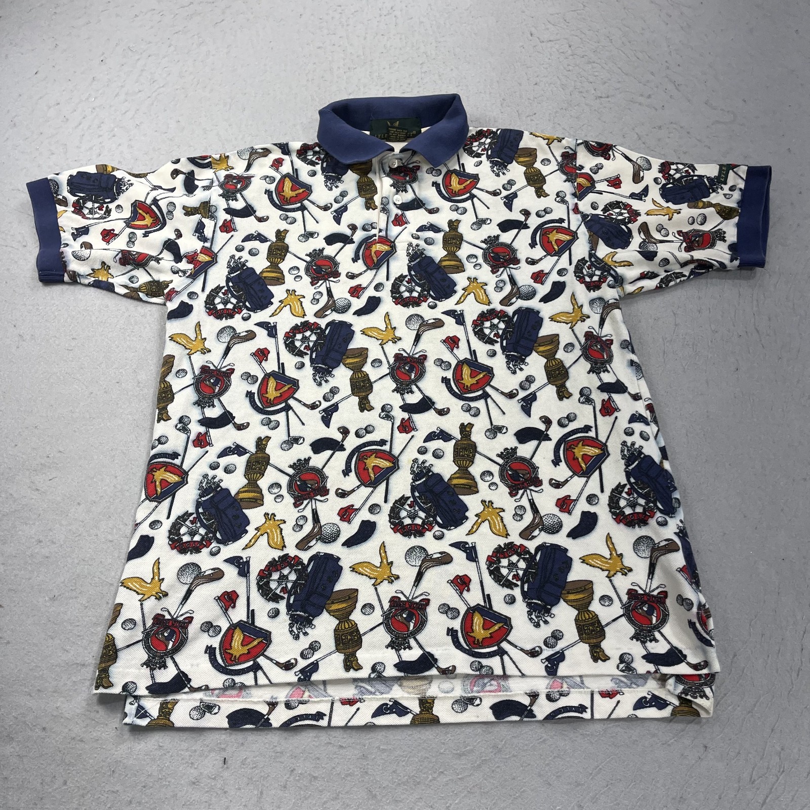 VINTAGE Golf Polo Shirt Mens Medium Lyle Scott Loud Cotton AOP Casual 90s