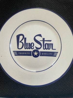 Ceramic Dinner Plates Set Graphic Print Diner Coffee Shop Theme White Blue