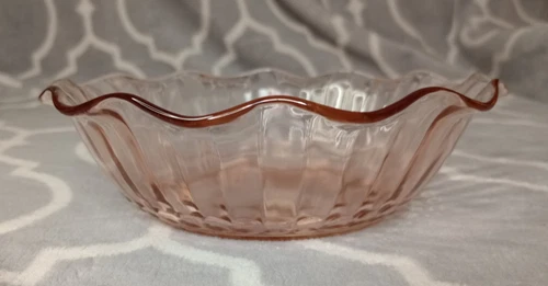VTG Pink Bowl Depression Glass Wavy Ruffled Edge Anchor Hocking 1930's