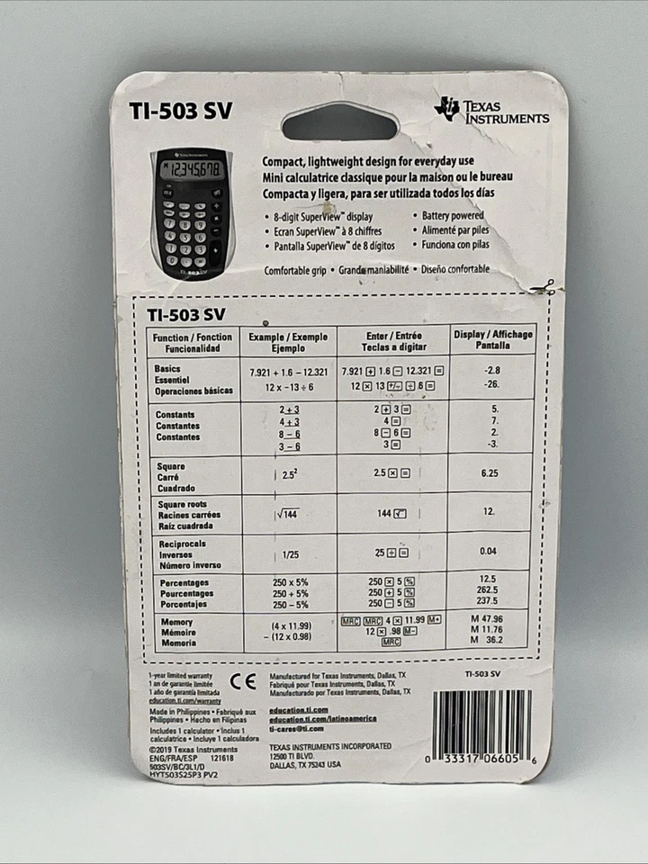 Texas Instruments TI-503 SV Pocket Calculator New Damaged Packaging - Image 2 of 2