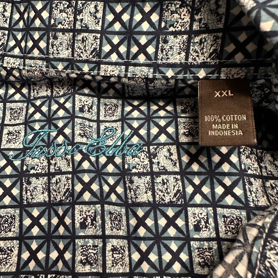 Tasso Elba Blue Geometric Button Up Shirt Mens XXL Short Sleeve Collared Cotton - Image 4 of 4