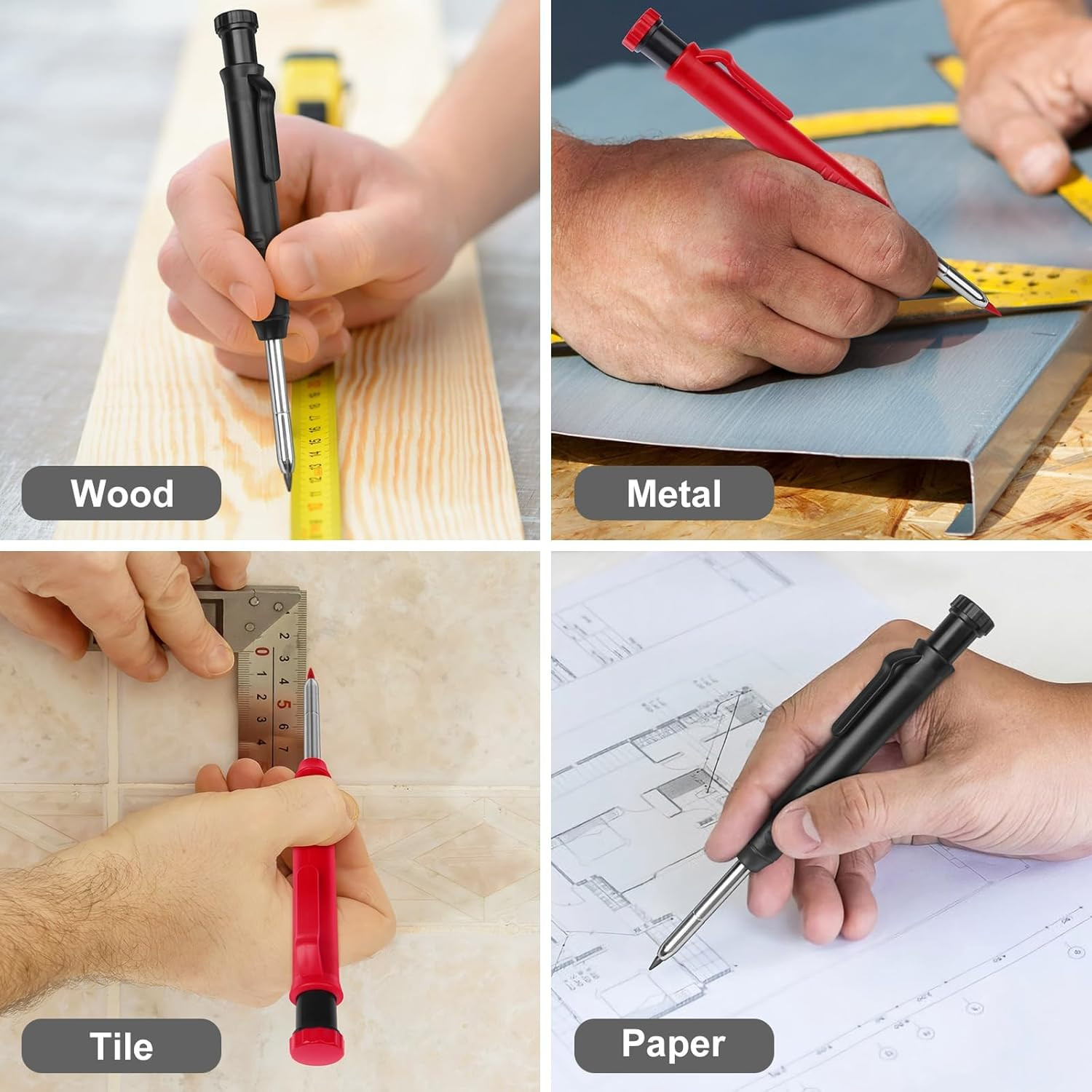 2 Pack Carpenter Mechanical Pencils with 12 Refills & Sharpener - Heavy Duty