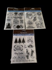 Recollections Lot of 3 Cling Clear Stamps Christmas Theme Scrapbooking Card Maki