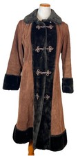 Vtg Boho Hippie 70's Penny Lane Suede Faux Fur Trimmed Coat Sz 14 Toggle Folk