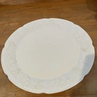 VINTAGE MILK GLASS OPAQUE WHITE ROUND TRAY PLATTER GRAPEVINE EMBOSSED 14"