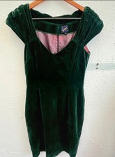Vintage Monsoon Twlight Dark Green thick velvet evening dress lined size 10