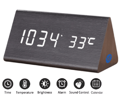 Modern Wooden Digital LED Voice Activate Alarm Clock Thermometer Timer Calendar - Picture 17 of 32