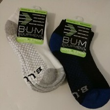 2-BUM Equip Boys Size 7 low cut socks Moisture Control White/Gray  Blue/Black 