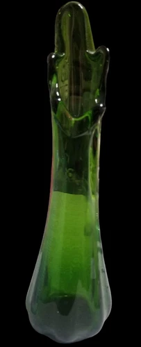Vintage MCM Green Finger Swung Vase Ribbed Blown Art Artists Disaster! RARE FIND