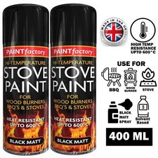 2 x Heat Resistant Matt Black Spray Paint Stove High Temperature paint 400ml