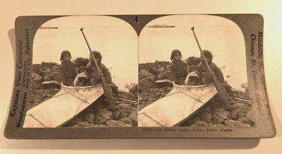 Alaska Keystone Stereoview Photo Indian Canoe Yukon River Eskimo | eBay