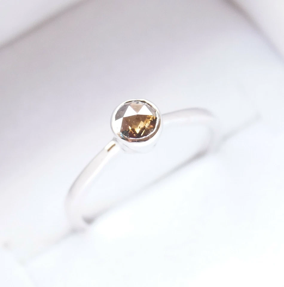 5.0mm Cognac Brown Rose Cut Bezel Set Diamond Ring, 925 silver Engagement ring  - Image 2 of 4