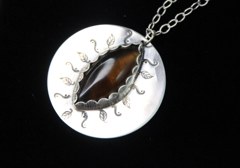 Smoky Quartz Necklace Brown Cabochon Gemstone Sterling Silver .925 Pendant 18" - Image 4 of 4