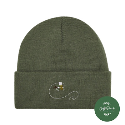 Fliegenfischen Beanie Mütze - Fliegenköder Fisch bestickt Design - Premium weiches Acryl
