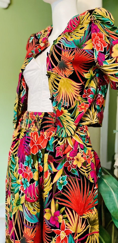 Conjunto de 2 Pantalones De Colección EE. UU. Gouchos Audaz Floral Hawaiano Tropical Vacaciones Crucero S Foto 3 de 4