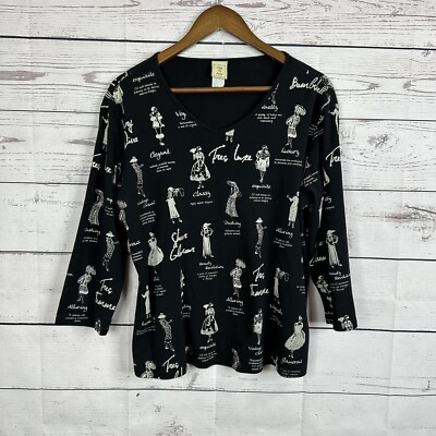 Jess Jane Top Shirt Womens XL Black Fashion All Over Print Art Novelty
