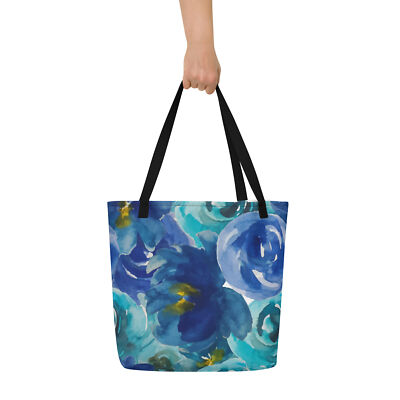 Floral Blue Rose All-Over Print Large Tote Bag Beach Mother Gift Fashion 