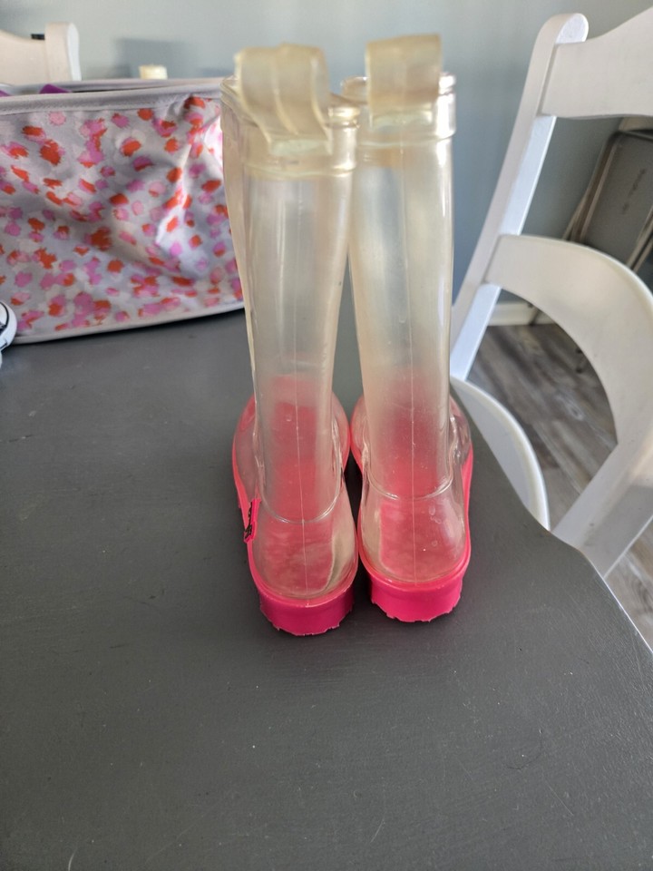 American Girl Peekaboo Willies Clear/Pink Calf Rain Boots Girl Rubber