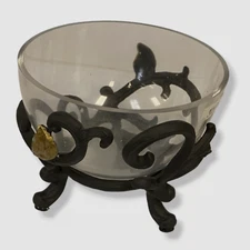 $212 GG Collection Clear Glass Decorative Dipping Bowl Metal Leaf Base Set of 4