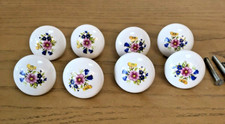 8 VINTAGE Floral Design 1.25" PORCELAIN Dresser Cabinet Drawer Pulls