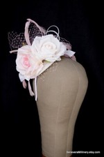 White Pink Flower Feathers Headband Fascinator Melbourne Cup Race Wedding Guest