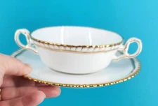 SET of 2 - SPODE Hallmark Cream Soup & Saucers Bone China  BEAUTIFUL Condition!